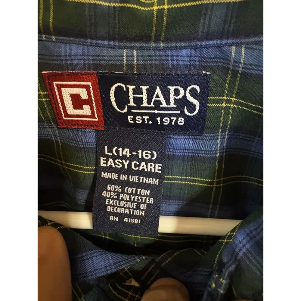 NWT Ralph Lauren Chaps Boys' Tartan Plaid Button-Down Sz L (14-16) Easy Care